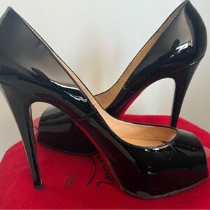 Christian Louboutin Black Patent Lady Z Peep Toe Heels